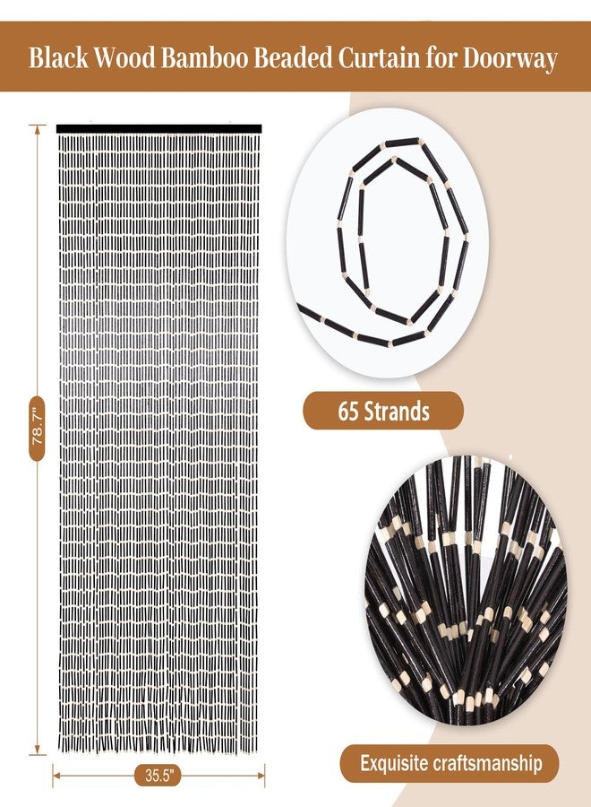 Boshen Handmade Bamboo Beaded Curtains for Doorways, 65 Strands 35.5x78.7inch Natural Wood Boho Hanging Door Beads Curtains Room Divider for Home Decor Hallway Window(Black) - Image 3